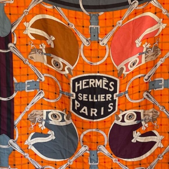 AUTHENTIC HERMES Sellier Henri D'Origny Shawl Wrap Orange Cashmere Silk … - Picture 1 of 16